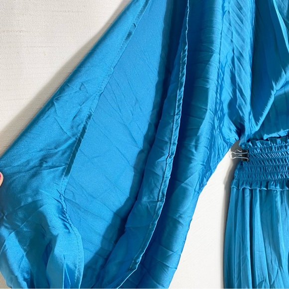 ZARA WRINKLE LOOK SATIN EFFECT MIDI DRESS Blue Steel Size M - Picture 8 of 16